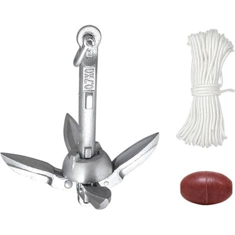 Ancre en fonte galvanisée à chaud, ancre de pêche, grappin pliable, accessoires de bateau gonflable avec corde d'ancrage de 20 m, adaptée aux kayaks et canoës (1/5)