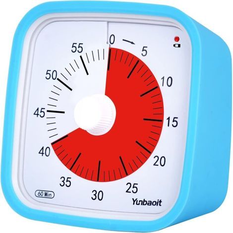Minuteur Visuel avec étui de Protection, Mis à Niveau Compte à Rebours de 60 Minutes pour Enfants et Adultes avec Rappel de Batterie Faible, Outil de Gestion du Temps Silencieux(Bleu) (1/5)