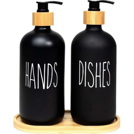 Set of 2 glass soap dispensers, 500 ml, kitchen set, pump bottle for hand soap (1/5)