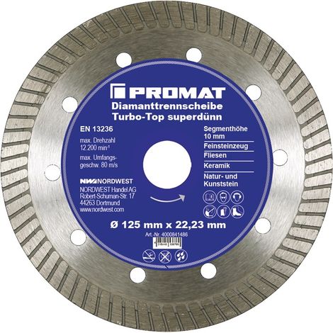 Diamanttrennscheibe D.115x1,2mm Bohrung 22,2mm PROMAT f.Feinsteinzeug/Fliesen (1/5)