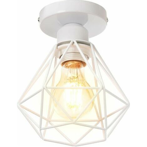 Plafonnier Industriel en Métal, Blanc Suspension Luminaire Style Vintage Design forme Cage Diamant Rétro pour Salon Chambre Salle à manger (sans ampoule) (1/5)