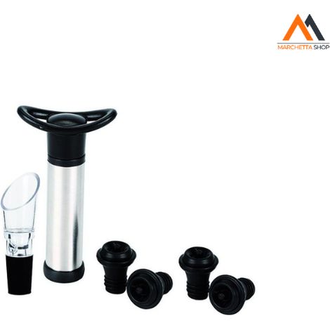 Kit con bomba para conservar vino Vigor Mito, 4 tapones y vertedor.
