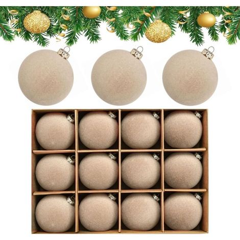 Bardusch-12 boules velours floqué Ø6 cm incassables, décoration arbre Noël vacances mariage (1/4)