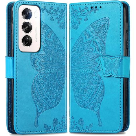 Funda tipo libro para Oppo Reno 12, mariposa, azul (1/5)