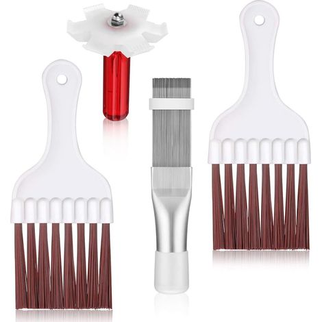 Kit de nettoyage 4 pièces, Accessoire sèche-linge, Acier inoxydable, Brosse filtre, Peigne ailettes, Entretien électroménager (1/5)