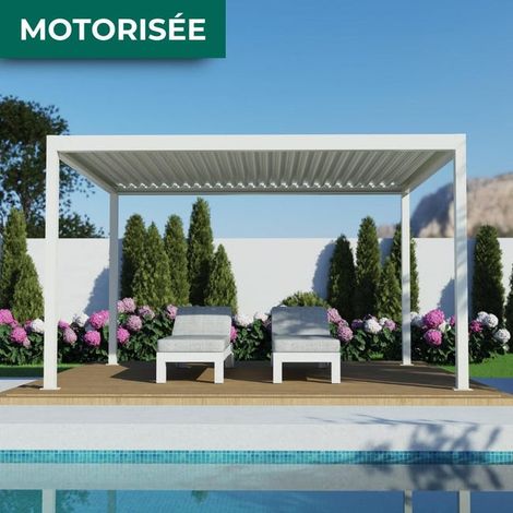 Pergola Bioclimatique Autoportante Motorisée Éclairée Aluminium 4x3 Blanc SV ORIAL France (1/5)