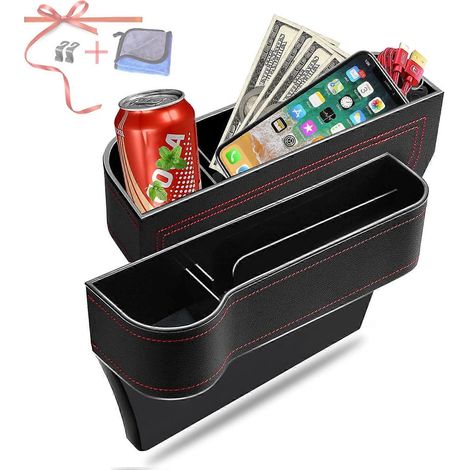 Organisateur de siège auto multifonctionnel (lot de 2), boîte de rangement latérale pour console centrale avec porte-gobelets et 2 crochets pour boissons. (1/5)