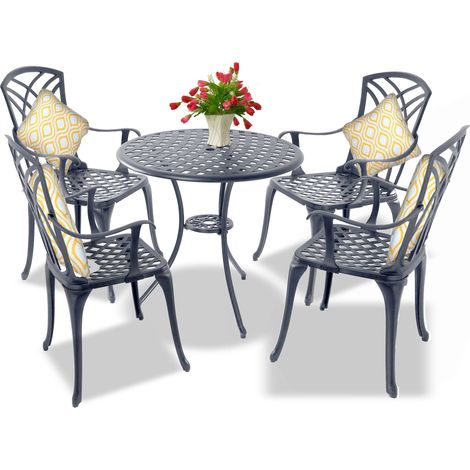 Centurion Supports OSHOWA Luxurious Garden & Patio Table & 4 Large Chairs with Armrests Cast Aluminium Bistro Set Grey (1/5)