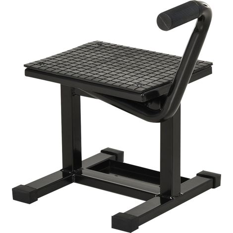 Support de moto en acier, charge maximale 150 kg, avec surface en caoutchouc et manivelle, 48 x 34 x 43 cm, noir (1/5)