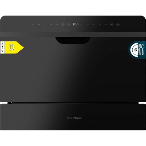 Cecotec Lavavajillas Compacto Semi Integrable 6 Cubiertos Bolero Aguazero 2500 S-BI Black Glass. 1380W, Acabado Cristal negro (1/5)