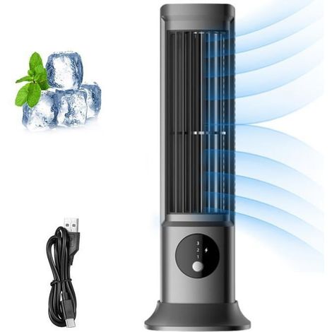 Climatiseur tour, climatiseur portable sans fenêtre à 3 vitesses, ventilateur tour avec conception 2 en 1, silencieux, Gris ciel (1/5)