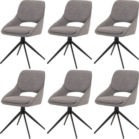 [NUNCA USADO] Juego de 6 sillas de comedor HHG-612, sillas de cocina, giratorias con retorno automático, tejido/textil bouclé (540 g/m²) Öko-Tex, gris (1/5)