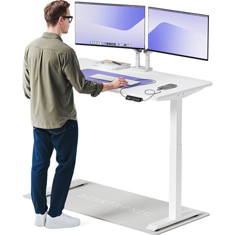 Desktronic Bureau assis debout HomeOne - 140x70cm - Blanc/Blanc