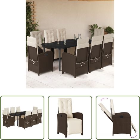 vidaXL Mobilier extérieur - Ensemble à manger de jardin et coussins 9 pcs marron poly rotin (1/5)