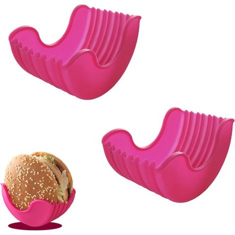 Supporto per hamburger in silicone in 2 pezzi, clip estensibile per hamburger, ausilio per mangiare hamburger e panini, senza contatto, anti-ribaltamento, pratico ausilio per mangiare (1/5)