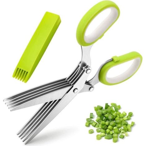 5-blade kitchen scissors with safety cover and comb, ideal for cutting herbs like basil, chives and parsley (1/4)