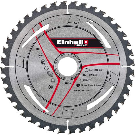 Einhell - Lama per taglio sottile in metallo duro originale (accessorio per sega Stationäres, 40 denti, max giri 6000 min-1, Ø 210 x Ø 30 x 1,8 mm)