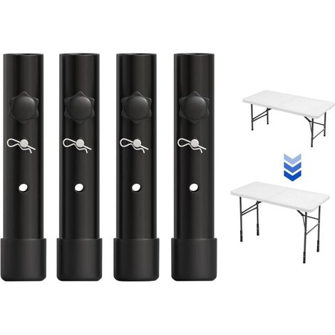 Set di 4 prolunghe per gambe da tavolo pieghevoli, per gambe piegate e dritte, alzate regolabili per gambe da tavolo pieghevoli, per un'altezza di (19,8 cm) (1/4)