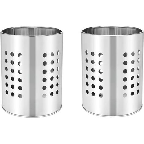 Ensemble de 2 ustensiles de cuisine en acier inoxydable, égouttoir rond, tube de rangement pour ustensiles de cuisine, support pour ustensiles de cuisine, séchoir à vaisselle. (1/5)