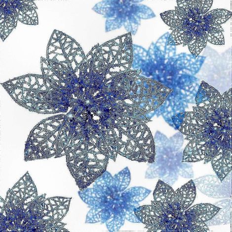 24 décorations scintillantes pour sapin de Noël, boules florales de Noël (bleues) (1/4)