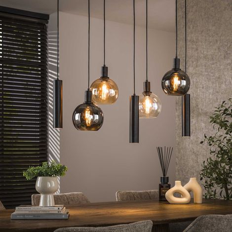Hängelampe 7-flammiges farbiges Glas, schwarzes Metall Valeo 110