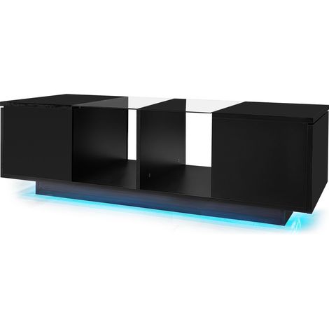 Moderner schwarzer Couchtisch mit LED, Hochglanz und Glas, 120 x 50 x 38,5 cm (1/5)