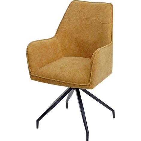Chaise de salle à manger HWC-K15, rembourrée chaise avec accoudoirs, tissu/textile métal jaune (1/5)
