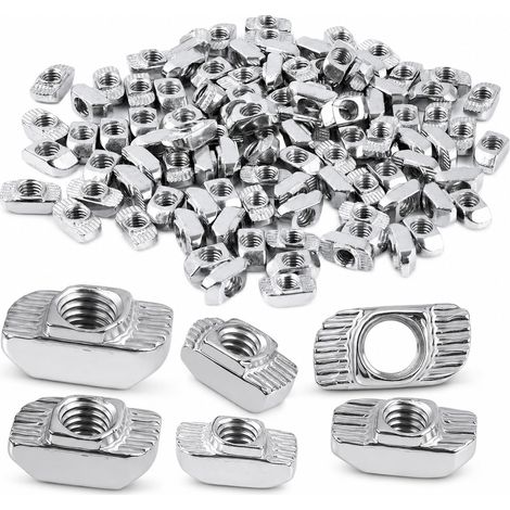 Lot de 60 écrous à tête de marteau - 8 mm - Filetage M6 - Profil 3030 - Profilés en acier au carbone - Profilés en aluminium pour fente d'extrusion - fente en T - Écrou marteau EU30-M6 (1/5)