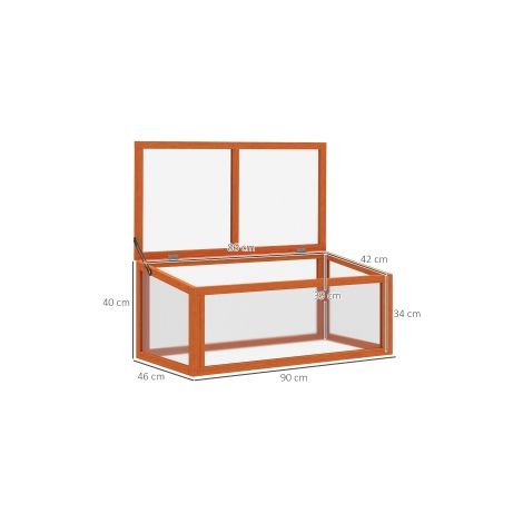 Mini serre de jardin orange en bois et polycarbonate avec couvercle résistant aux intempéries, 90 x 46 x 40 cm (1/5)