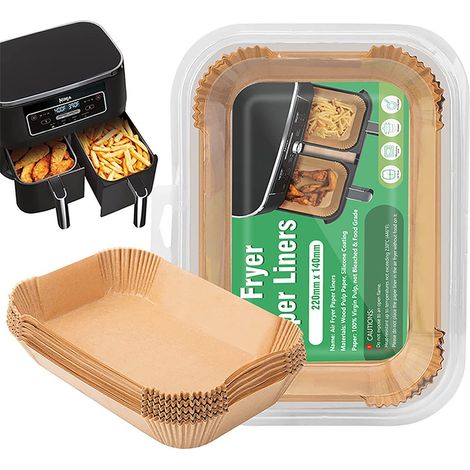 Liner Pour Friteuse À Air - Papier Parchemin Jetable Non Adhérent - 10 x 7,2 Pouces - Résistant Jusqu'à 230 °C - Pour Friteuses Rectangulaires - 50 Pièces (1/3)