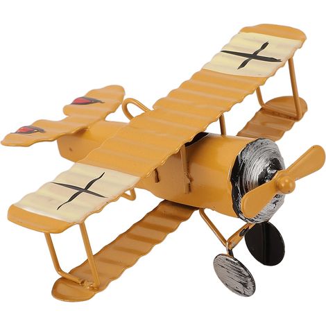 Maquette d'avion vintage en fer forgé, ornement pour console centrale de voiture, décoration de gâteau, accessoire photo, jaune (1/5)