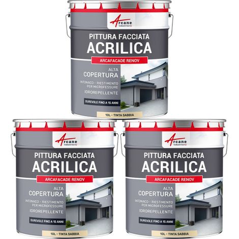 Pittura acrilica per esterni: per facciate esterne e stucco - ARCAFAÇADE RENOV - 3 x 10 L Tono Sabbia - RAL 085 90 20 - ARCANE INDUSTRIES