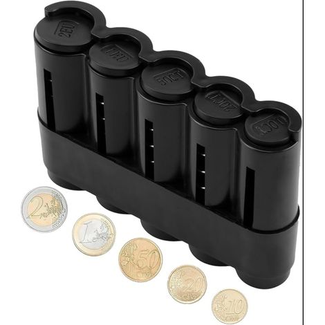 Monnayeur pièces, monnayeur, monnayeur 5 Compartiments Monnaie Plastique (Noir) (1/5)