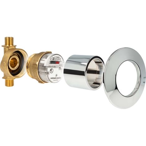 Unterputz Wasserzähler Komplett-SET, Kaltwasser, Zählergehäuse 3/4 Zoll AG, Kombirosette 2-teilig