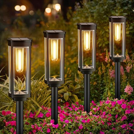 Solar-Gartenleuchten für den Außenbereich, 4er-Set, verbesserte Ausführung, wasserdicht, mit automatischer Ein-/Ausschaltfunktion, für Garten, Einfahrt, Terrasse und Rasenfläche (1/5)