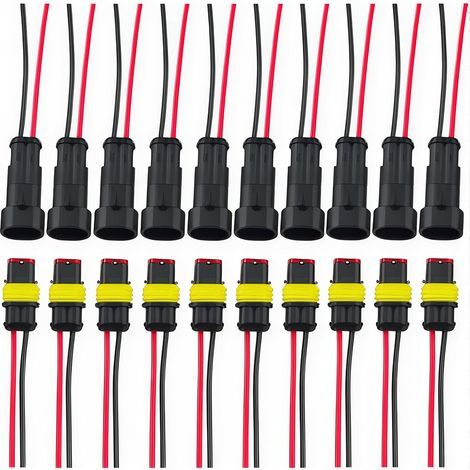 (2 Broches avec 7cm Fil × 10 Kits)Voiture Fiche Etanche, Électrique Prise Mâle et Femelle, AWG Connecteur Etanche Electrique (1/4)