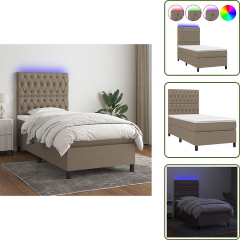 Boxspringbett mit Matratze & LED Taupe 90x190 cm Stoff - Boxspringbett - Doppelbett - Lattenrost - Bettsofa - Schlafsystem (1/5)