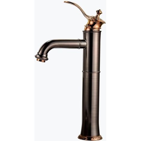 Rubinetto in rame per lavabo da bagnoSuperficie in bronzo oliatobobina in ceramicaMontare un foroDesign contemporaneo