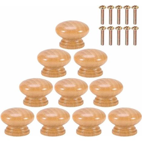 10 Pcs Poignée Bouton En Bois Naturel Ronde Champignon Cabinet Placard Bouton Poignées avec Vis S/M/L (33MM)-LIAIKI (1/5)
