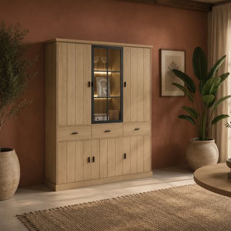 Vaisselier en bois 3 portes dont 1 vitrée TEODORA (1/5)