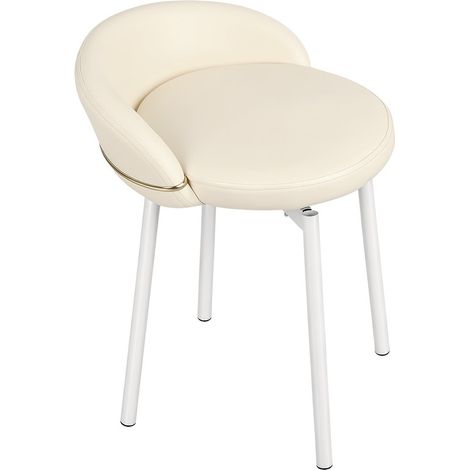 Tabouret - tabouret de coiffeuse - FLASIDU - de conception ergonomique - Cadre métallique - Diamètre du siège 36 cm - Éponge + métal + cuir artificiel - Beige (1/5)