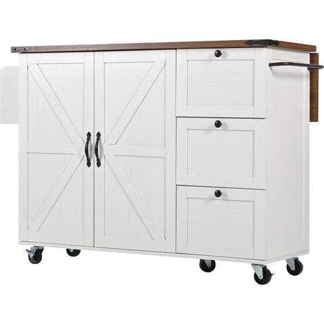 CAIziÎlot cuisine desserte effet bois, 2 portes 3 tiroirs plan extensible (1/5)