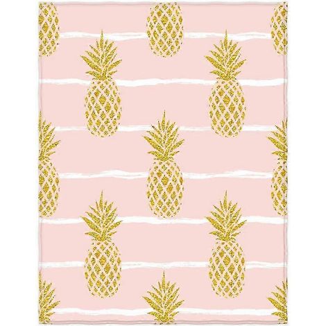 Couverture douce et sans couture 25-26 kasme 60 x 80 pouces, motif ananas doré sur fond rayé, idéale pour le lit, le canapé ou le fauteuil. (1/4)