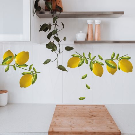 Sticker décoratif, citrons, branche de citronnier, citronnier, fruits, nature, 68 cm X 24 cm (1/4)