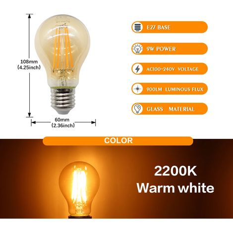 Ampoule LED 9W (E27 2200K verre, 1 pièce), éclairage décoratif pour la maison