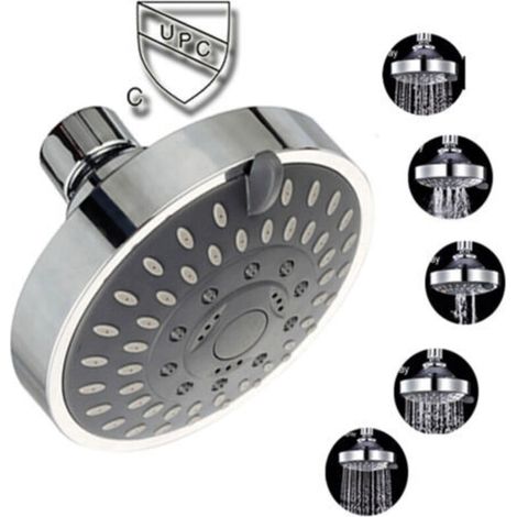 Pommeau de douche chromé orientable, Pomme de douche pluie ronde en acier tête de douche miroir face， (1/5)