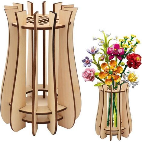 Wooden vase for flowers, puzzle display for cherry blossom, sunflower, tulip, daffodil, lotus.