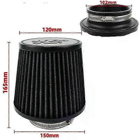 Filtre à air universel à haut débit pour voiture, tête de champignon, 102 mm, 89 mm, 76 mm, 3, 3,5, 4 pouces, conique, pour KN 14084-2 (court, noir, 102 mm) (1/5)