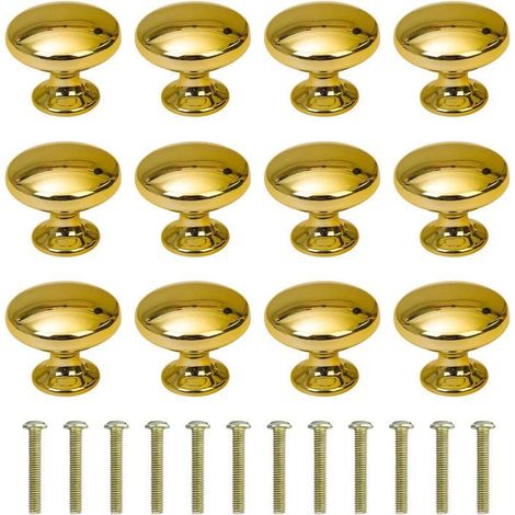 BelleRise - Lot de 12 boutons de porte ronds,30 mm,poignées de tiroir avec vis pour armoire,bureau,table de chevet,bibliothèque,meubles,doré (1/5)