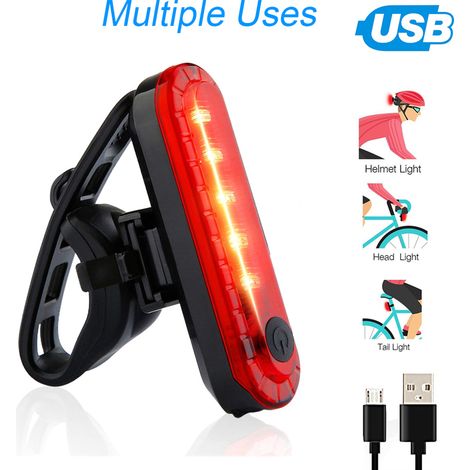 Set mit 2 ultrahellen, per USB aufladbaren, hochleistungsfähigen roten LED-Rücklichtern für Mountainbikes (1/5)